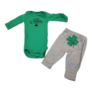 Carter's NB St. Patrick Matching Set Green Gray Outfit